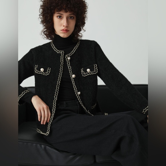 SnowFlake Fuzzy Pearl Embellished Sweater/Cardigan - Picture 2 of 4